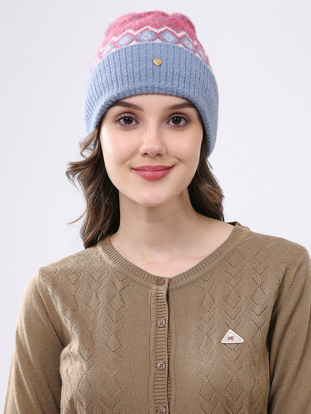 Women Multicolor Self Design Blend Wool Cap