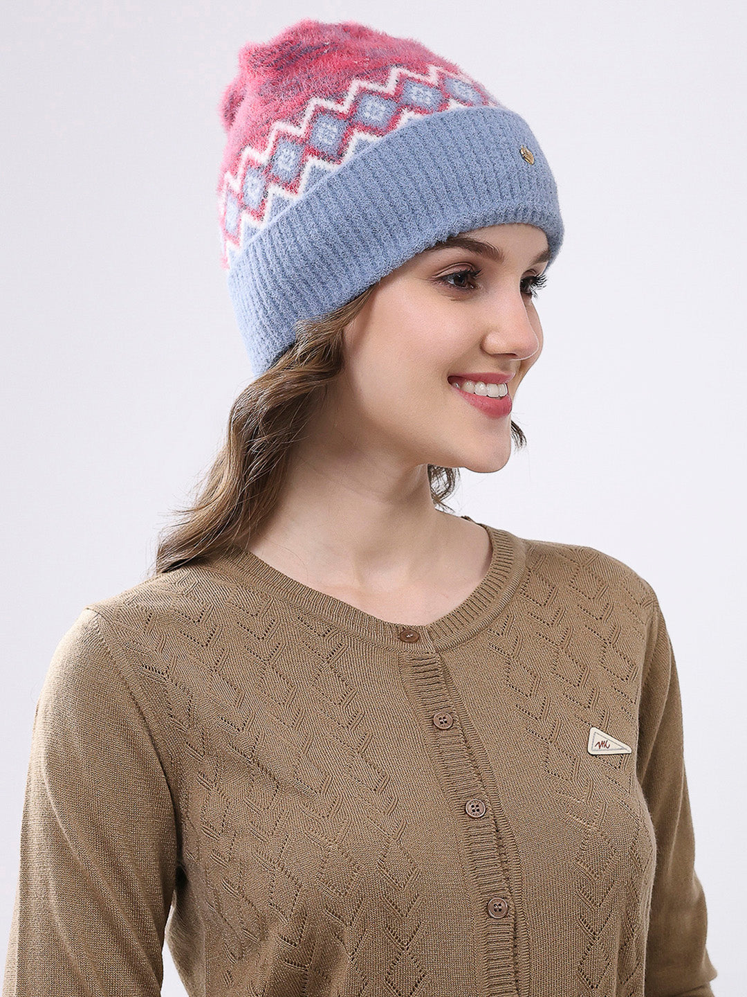 Women Multicolor Self Design Blend Wool Cap