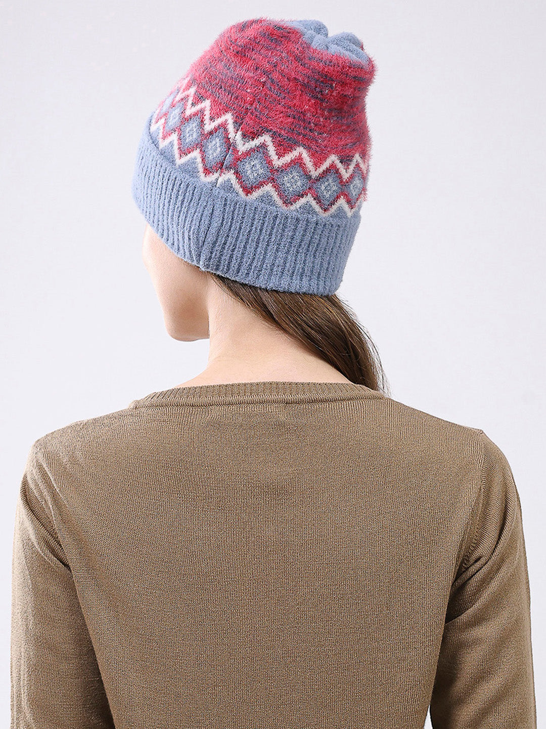 Women Multicolor Self Design Blend Wool Cap
