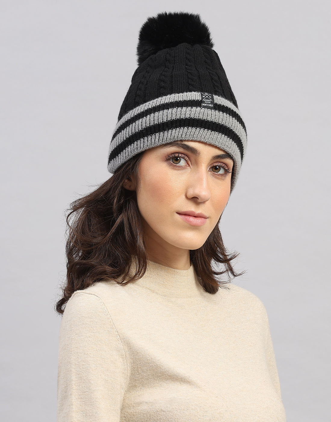 Women Black Printed Blend Wool Cap