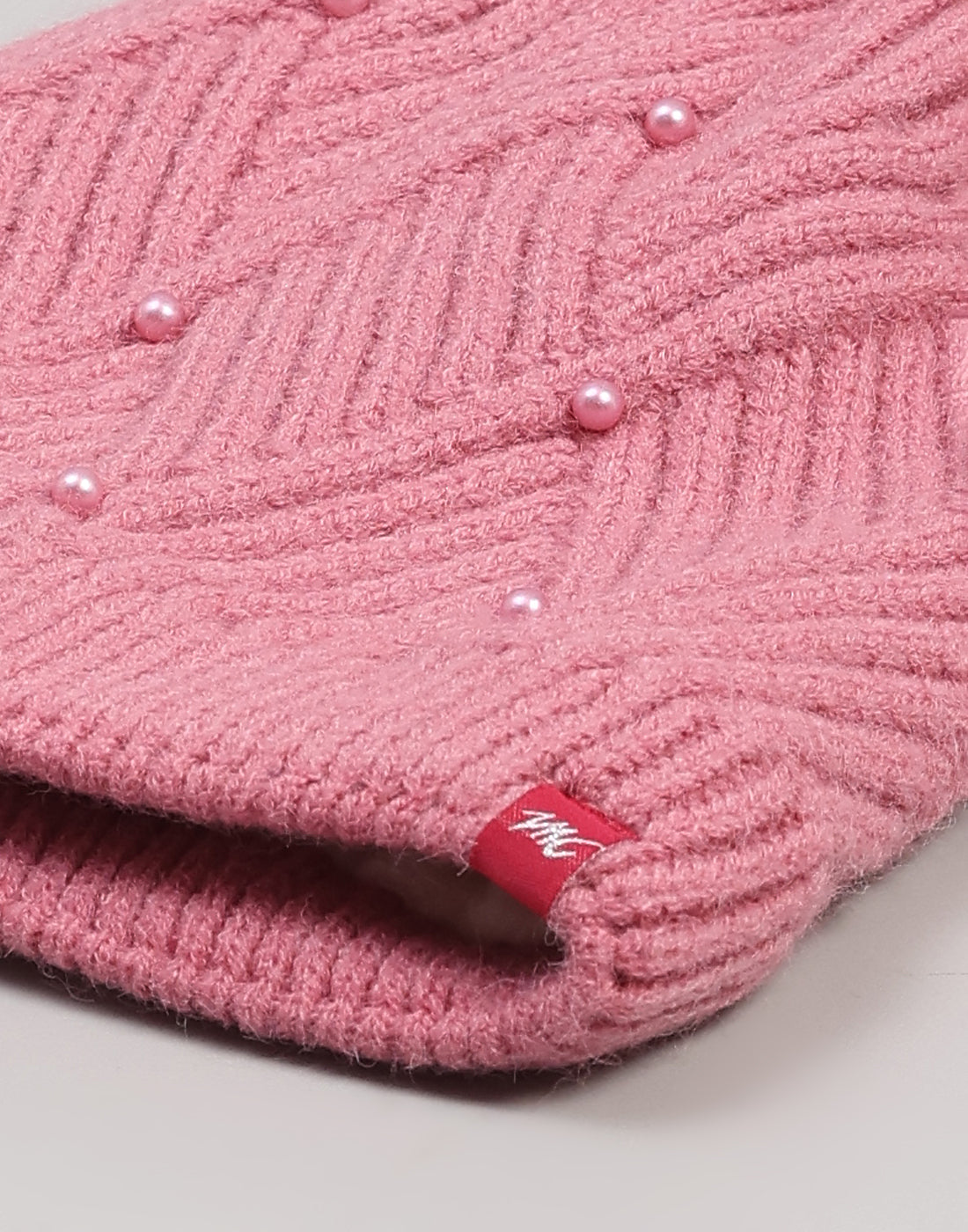 Women Pink Self Design Blend Wool Cap