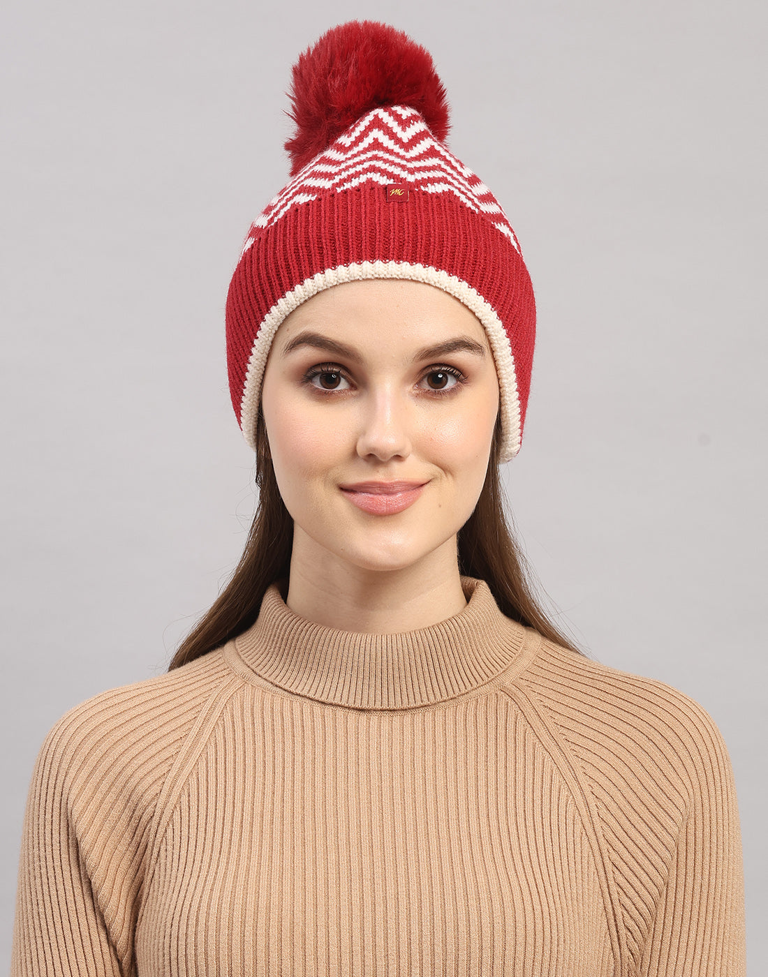 Women Maroon Self Design Blend Wool Cap