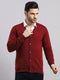 Luxuria Men Maroon Solid V Neck Full Sleeve Cardigan