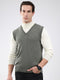 Luxuria Men Grey Solid V Neck Sleeveless Sweater
