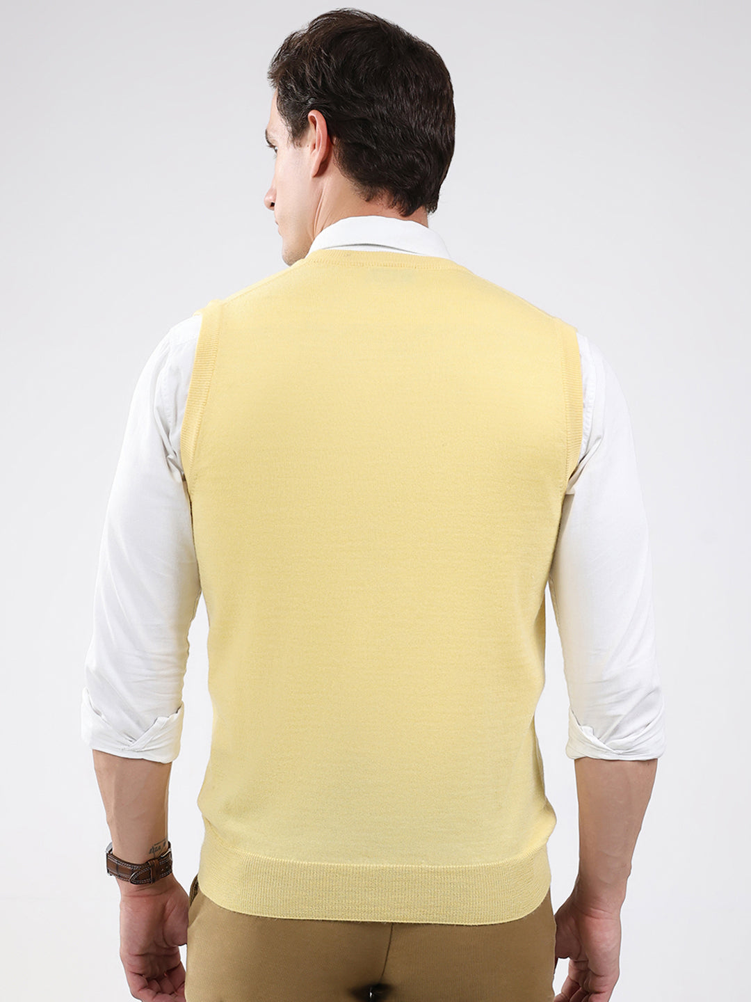 Luxuria Men Yellow Solid V Neck Sleeveless Sweater