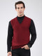 Luxuria Men Maroon Solid V Neck Sleeveless Sweater