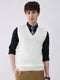 Luxuria Men White Solid V Neck Sleeveless Sweater