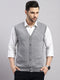 Luxuria Men Grey Melange Solid V Neck Sleeveless Cardigan