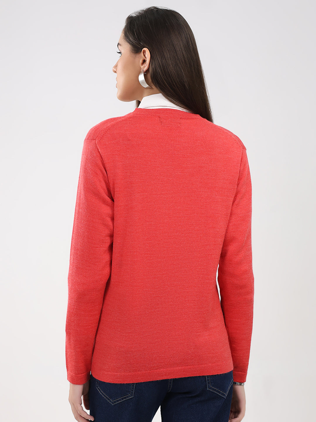 Luxuria Women Pink Solid V Neck Full Sleeve Cardigan