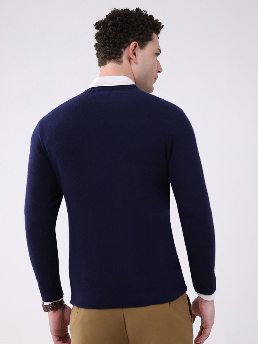 Luxuria Men Navy Blue Solid V Neck Full Sleeve Pullover