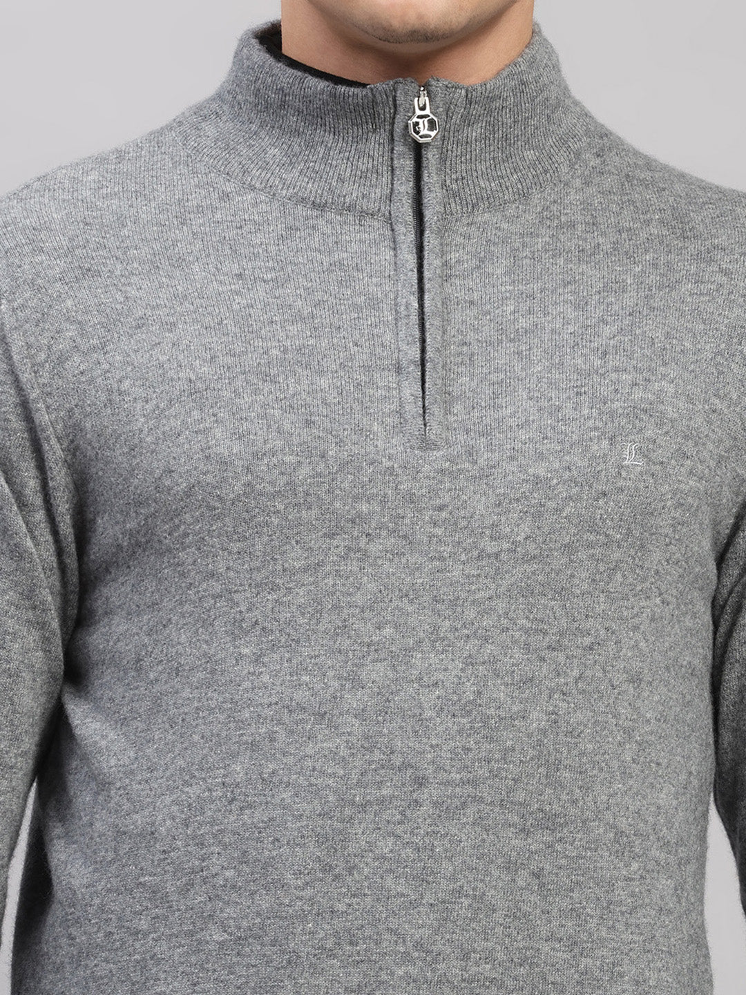 Luxuria Men Grey Solid Collar Full Sleeve Pullover