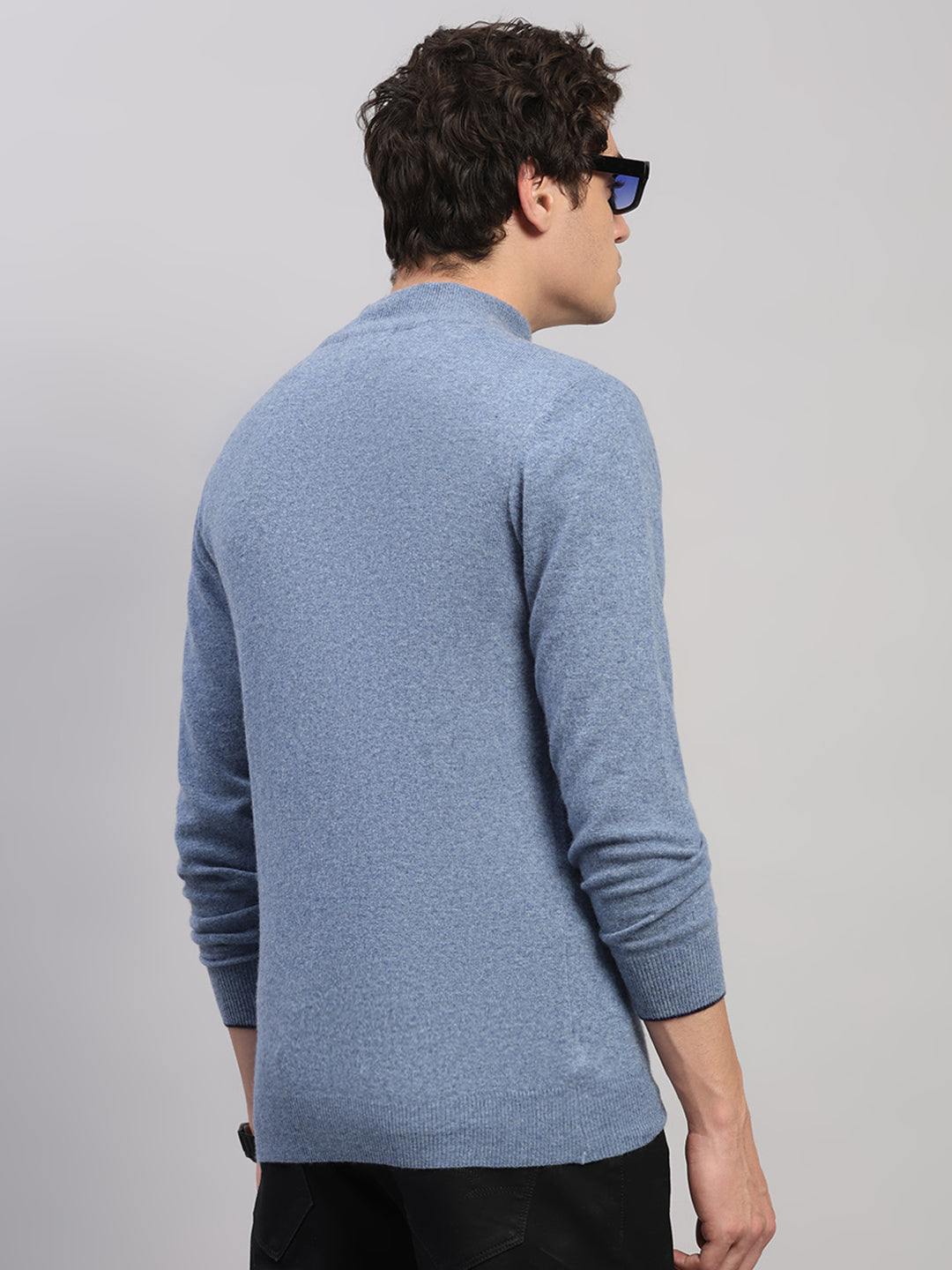 Luxuria Men Blue Solid Collar Full Sleeve Pullover