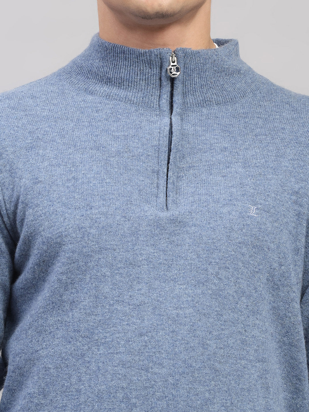 Luxuria Men Blue Solid Collar Full Sleeve Pullover