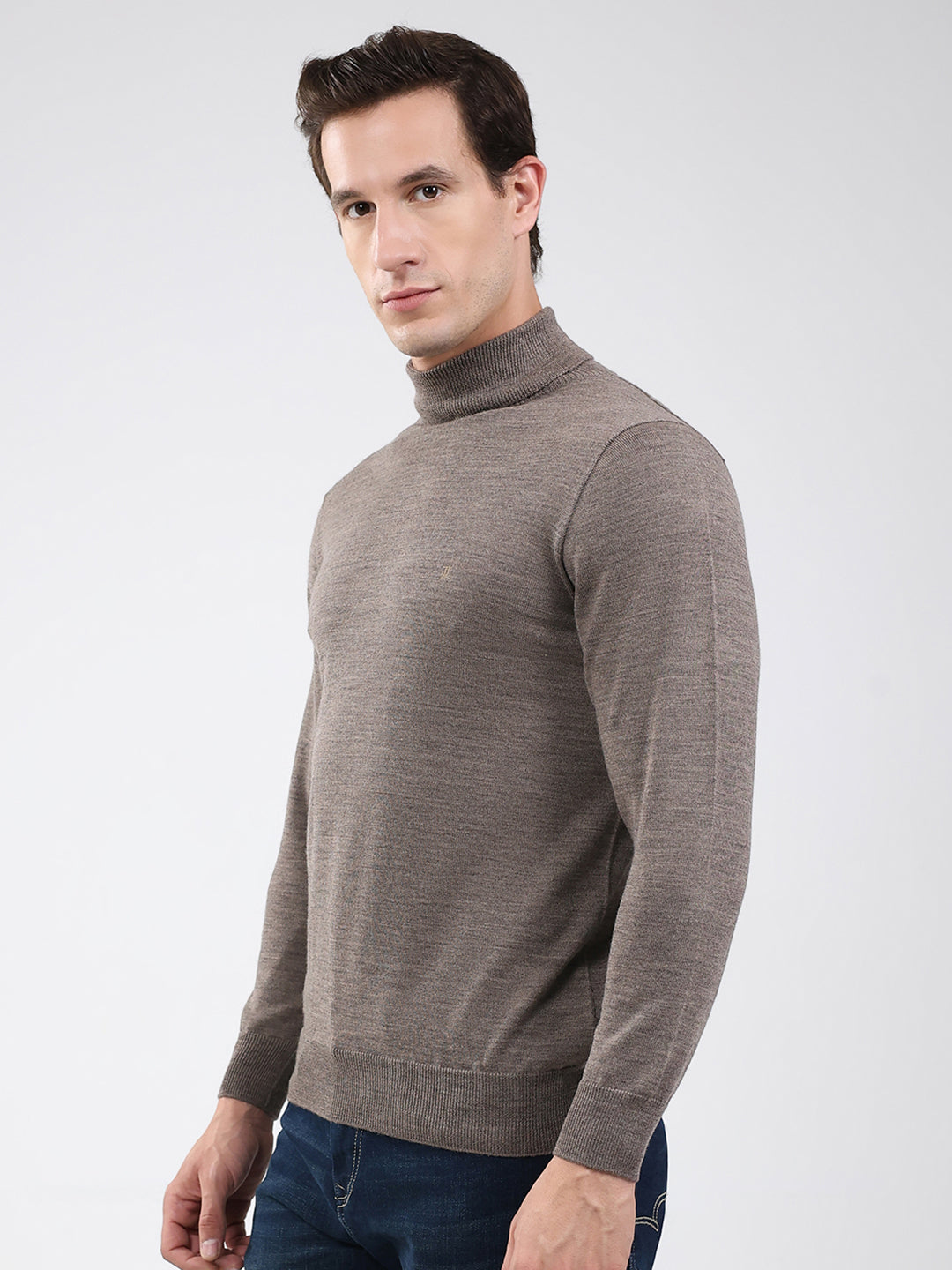 Luxuria Men Brown Solid High Neck Full Sleeve Pullover