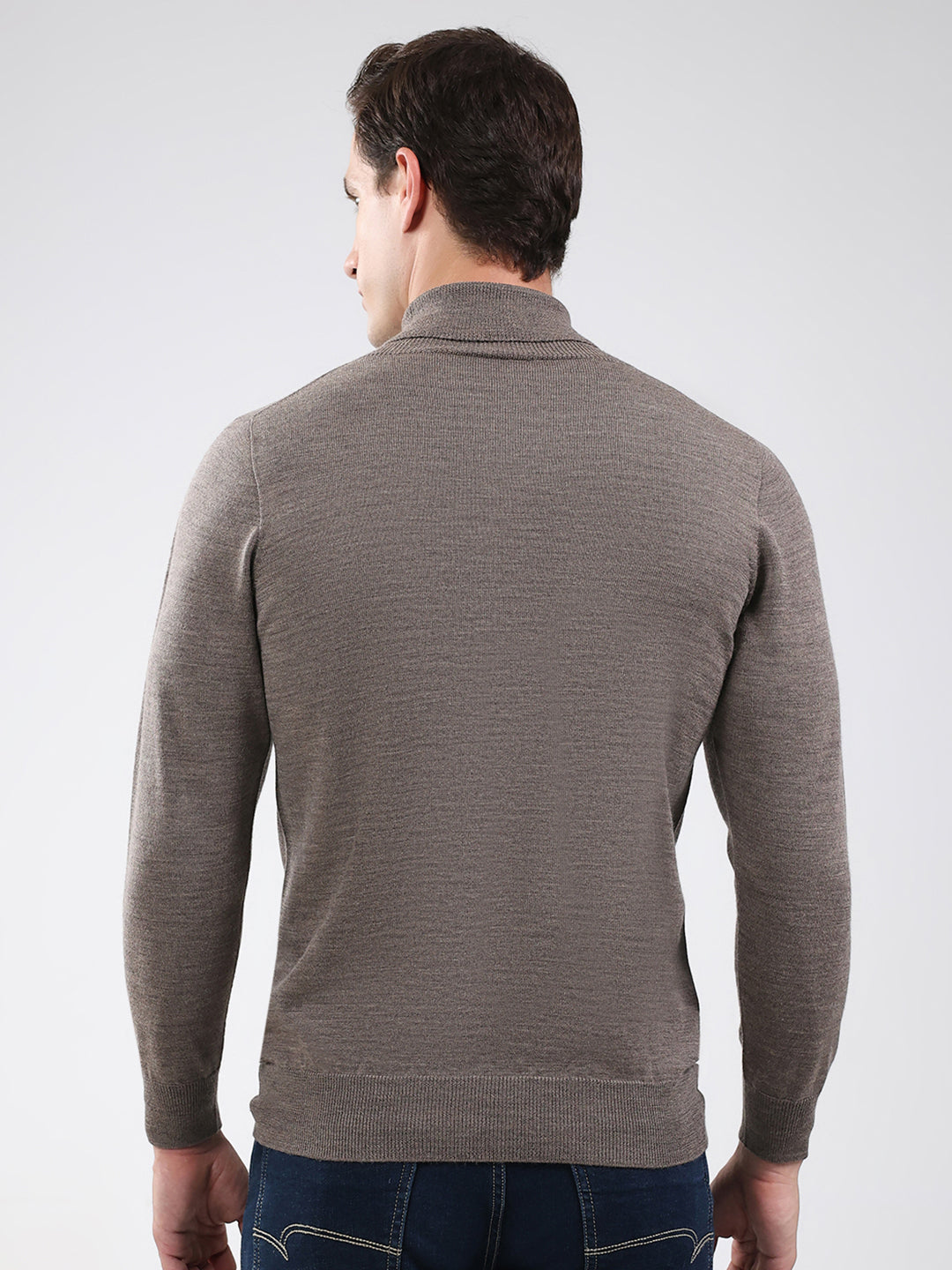 Luxuria Men Brown Solid High Neck Full Sleeve Pullover