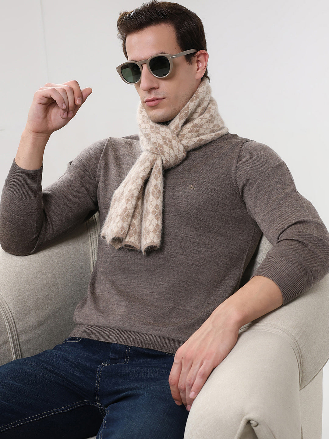 Luxuria Men Brown Solid High Neck Full Sleeve Pullover