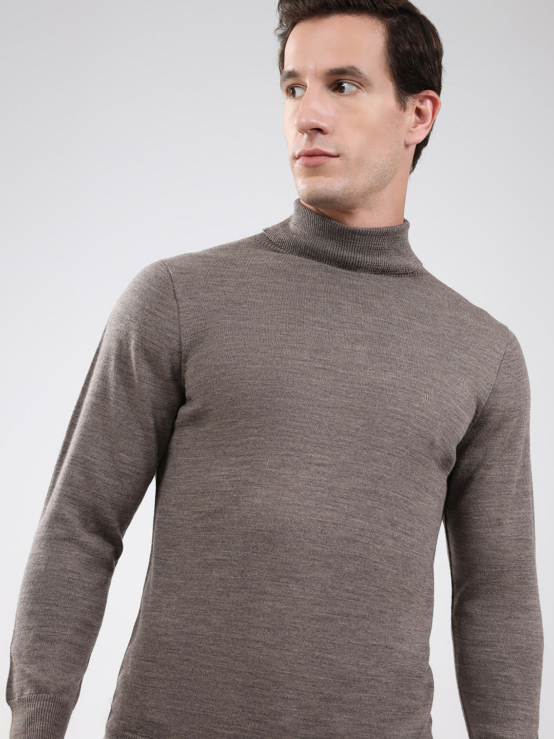 Luxuria Men Brown Solid High Neck Full Sleeve Pullover
