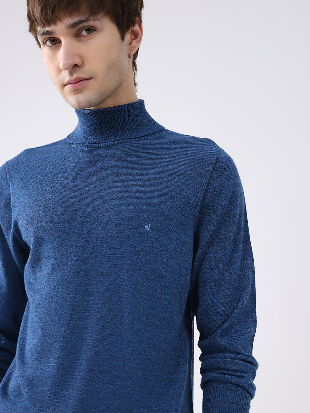 Luxuria Men Blue Solid High Neck Full Sleeve Pullover