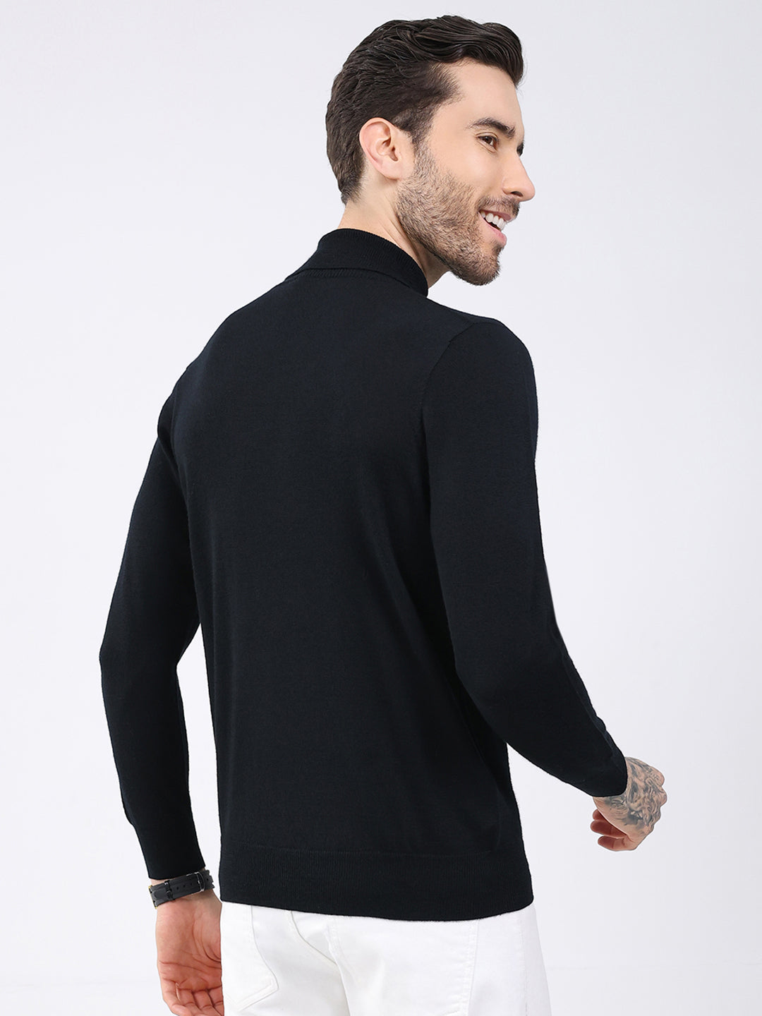 Luxuria Men Black Solid High Neck Full Sleeve Pullover