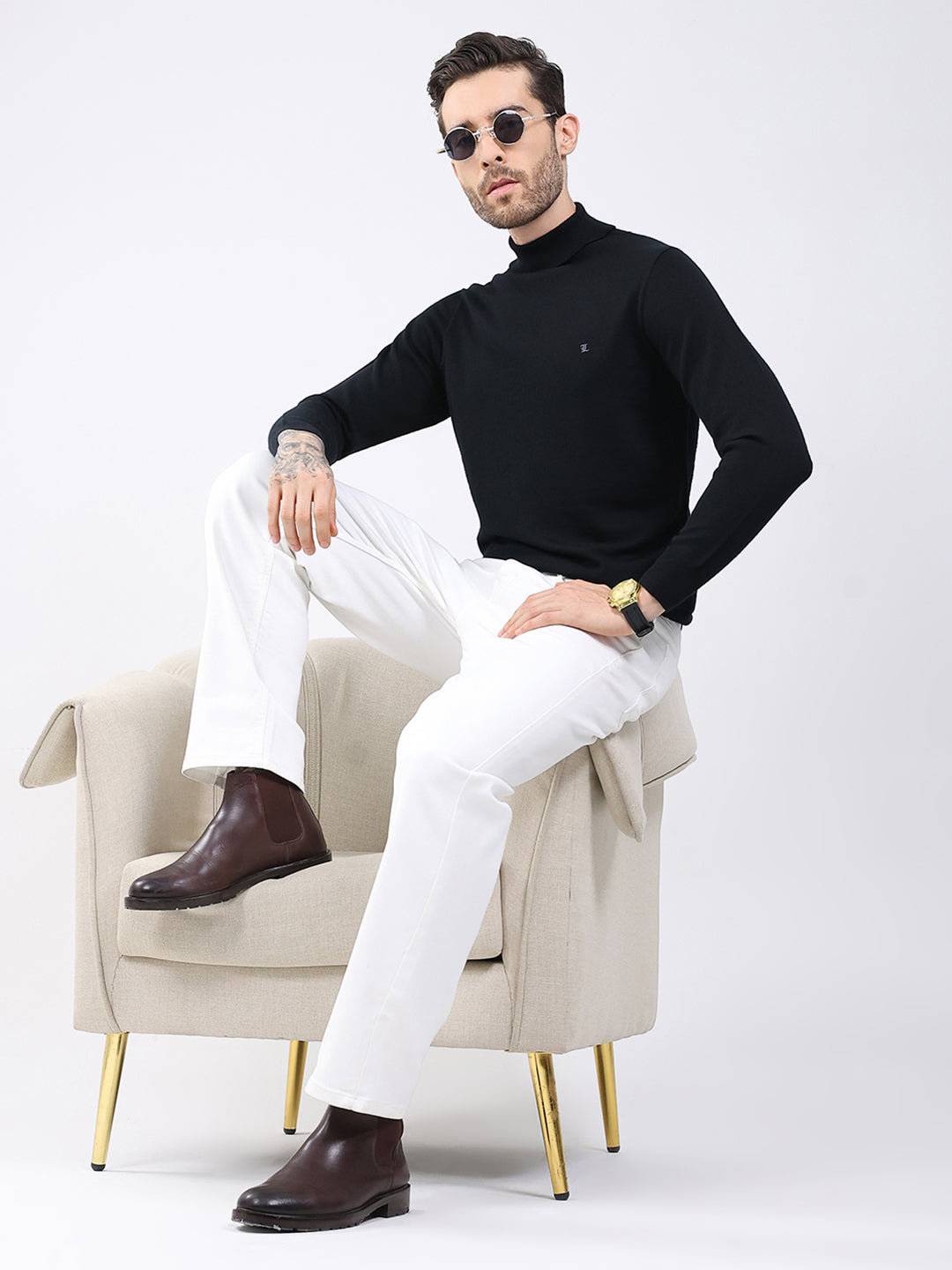 Luxuria Men Black Solid High Neck Full Sleeve Pullover