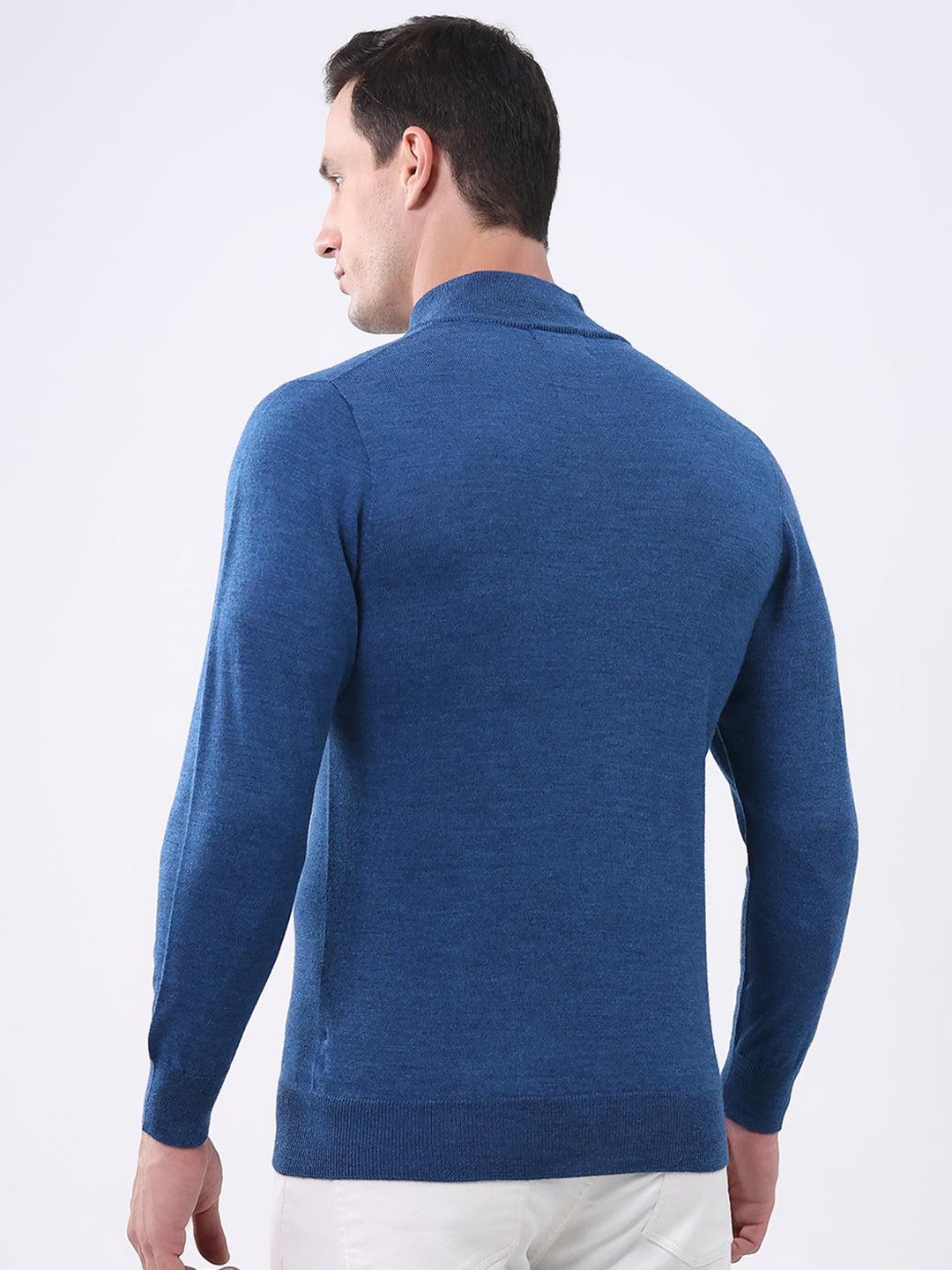 Luxuria Men Blue Solid Mock Neck Full Sleeve Pullover