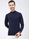 Luxuria Men Navy Blue Solid High Neck Full Sleeve Pullover