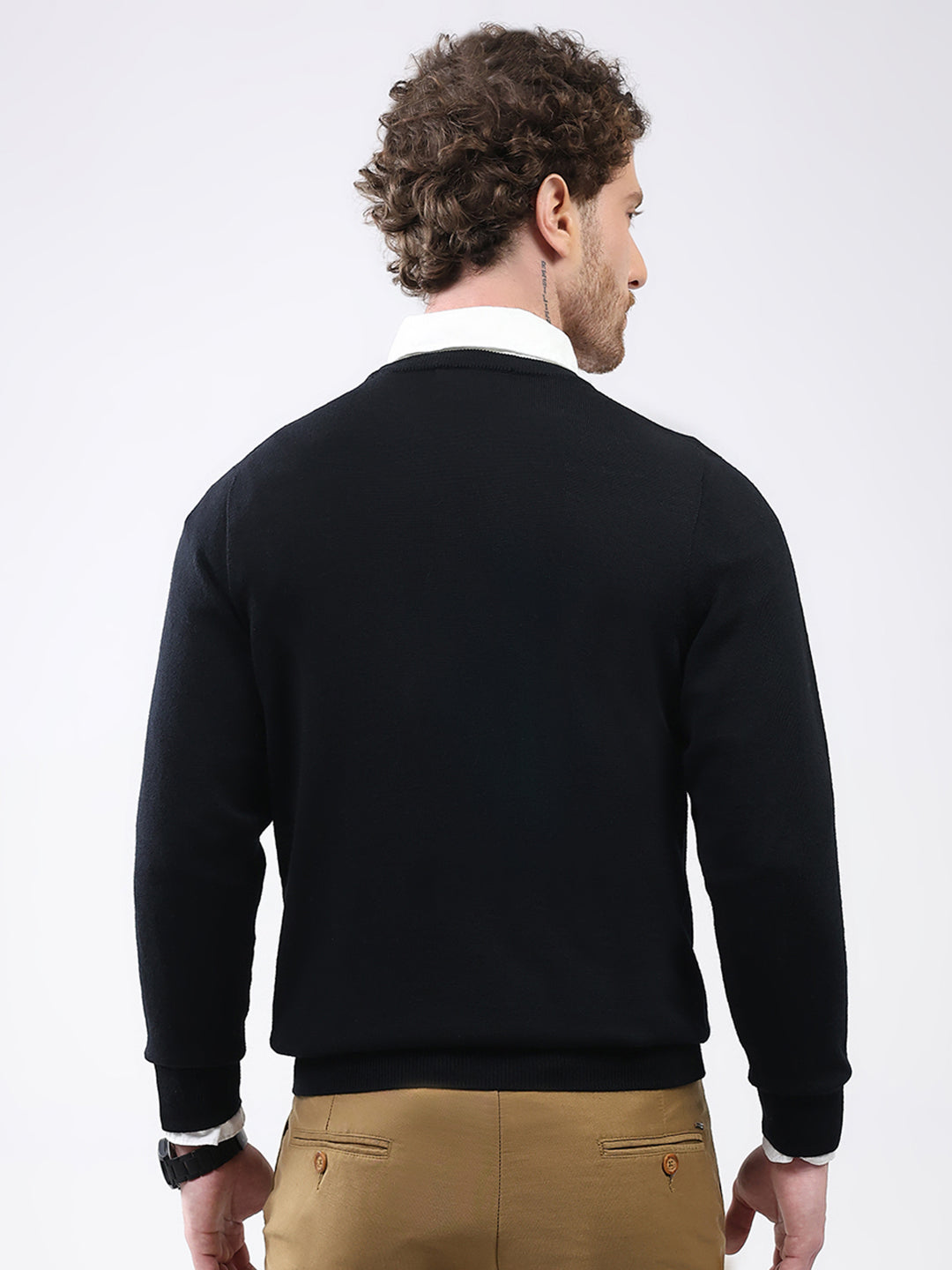 Men Black Solid Round Neck Full Sleeve Pullover