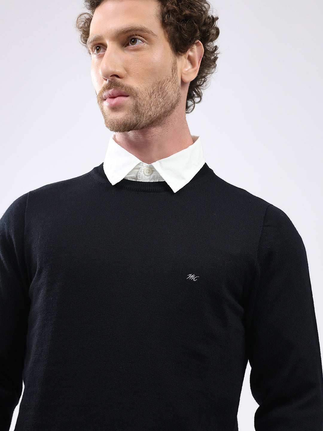 Men Black Solid Round Neck Full Sleeve Pullover