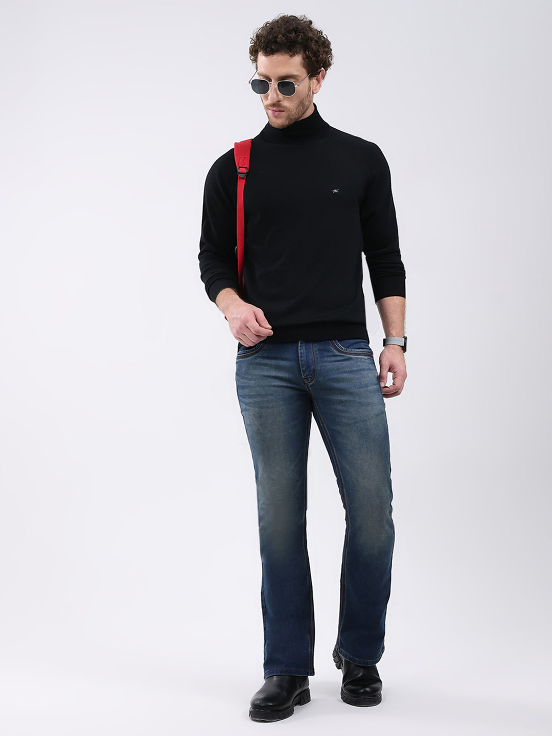 Men Black Solid Turtle Neck Full Sleeve Pullover