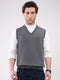 Men Grey Solid V Neck Sleeveless Sweater