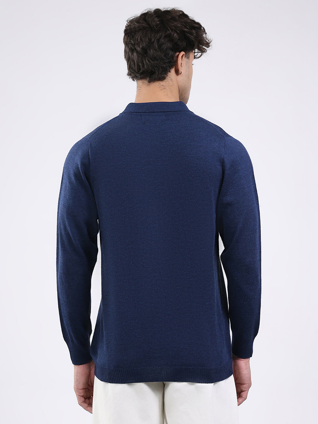Men Navy Blue Solid Collar Full Sleeve Shirt