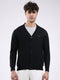 Men Black Solid V Neck Full Sleeve Cardigan