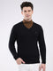 Men Black Solid V Neck Full Sleeve Pullover