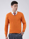 Men Orange Solid V Neck Full Sleeve Pullover