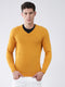 Men Yellow Solid V Neck Full Sleeve Pullover