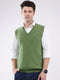 Men Green Solid V Neck Sleeveless Sweater
