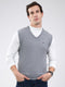 Men Grey Solid V Neck Sleeveless Sweater