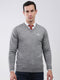 Men Grey Solid V Neck Full Sleeve Pullover