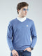 Men Blue Solid V Neck Full Sleeve Pullover