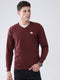Men Maroon Solid V Neck Full Sleeve Pullover