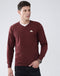 Men Maroon Solid V Neck Full Sleeve Pullover