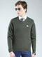 Men Green Solid V Neck Full Sleeve Pullover