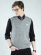 Men Grey Solid V Neck Sleeveless Sweater