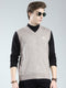 Men Grey Solid V Neck Sleeveless Sweater