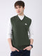 Men Green Solid V Neck Sleeveless Sweater