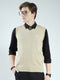Men Tan Solid V Neck Sleeveless Sweater