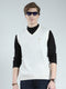 Men White Solid V Neck Sleeveless Sweater