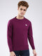 Men Purple Solid Round Neck Full Sleeve Pullover