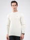 Men Cream Solid Round Neck Full Sleeve Pullover