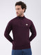 Men Purple Solid Mock Neck Full Sleeve Pullover